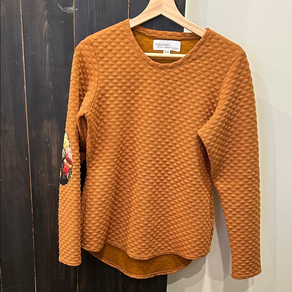 Burnt Orange Quilted Top with Sleeve Patches
